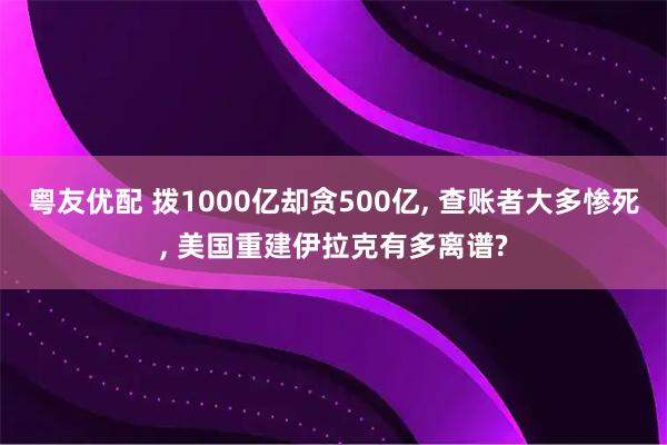 粤友优配 拨1000亿却贪500亿, 查账者大多惨死, 美国重建伊拉克有多离谱?